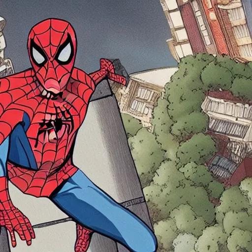 Image similar to ghibli style Spider-Man