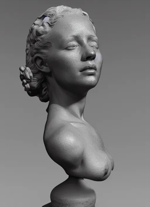 Image similar to 3D resin miniature sculpture by Jean-Baptiste Carpeaux, woman, prefect symmetrical face, academic art, realistic, 8K, Introduction factory photo, Product Introduction Photo, Hyperrealism. Subsurface scattering, raytracing, Octane Render, Zbrush, simple background