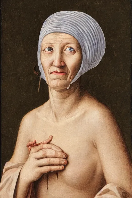 Prompt: hyperrealism extreme close-up portrait of medieval female with with leprosy, with mustache, pale skin, wearing cylinder hat, in style of classicism