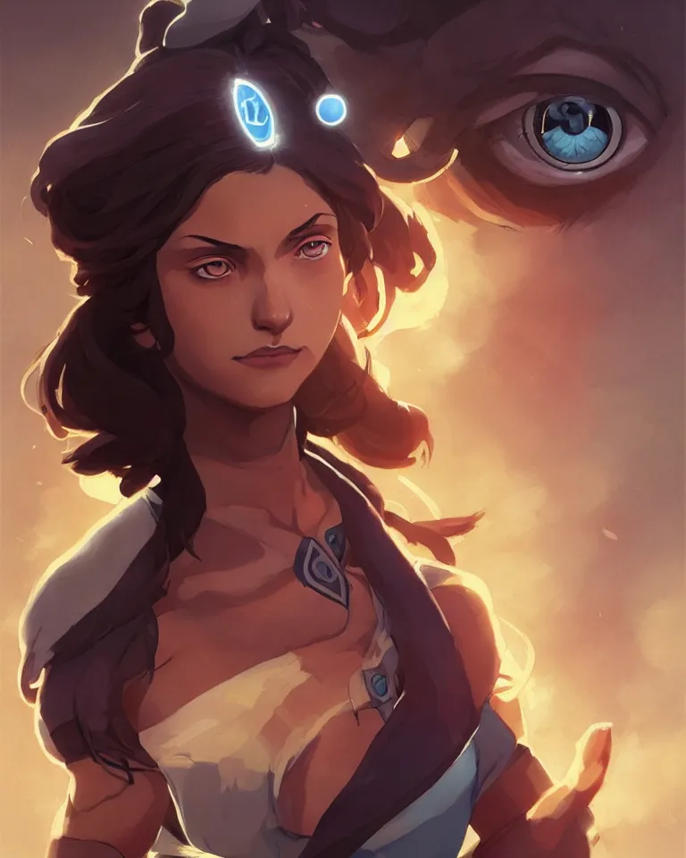 Prompt: Korra glowing eyes,digital art,ultra realistic,ultra detailed,art by greg rutkowski sacha goldberger, hyperdetailed,detailed face,professional lighting,dramatic,3 point lighting centered composition symmetrical features gazing eyes