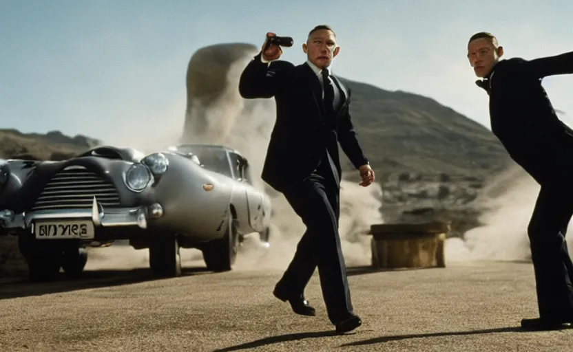 Prompt: film still of Tom Hardy as James Bond in Goldfinger, 8k,