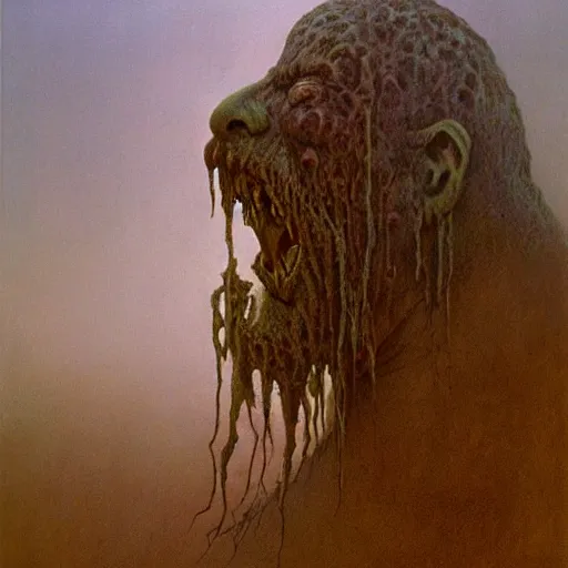Image similar to swamp goblin by Zdzisław Beksiński, oil on canvas