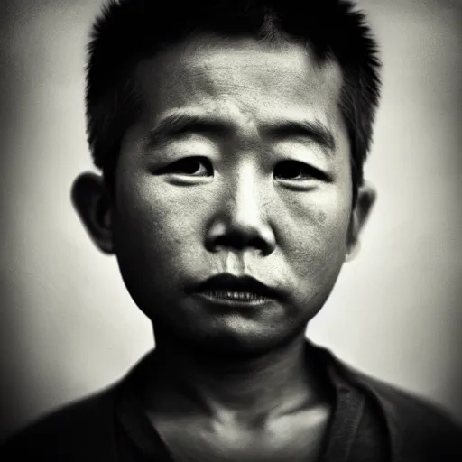 Prompt: Award winning editorial portrait of a young asian by Edward Sherriff Curtis an Lee Jeffries, 85mm ND5, perfect lighting, gelatin silver process