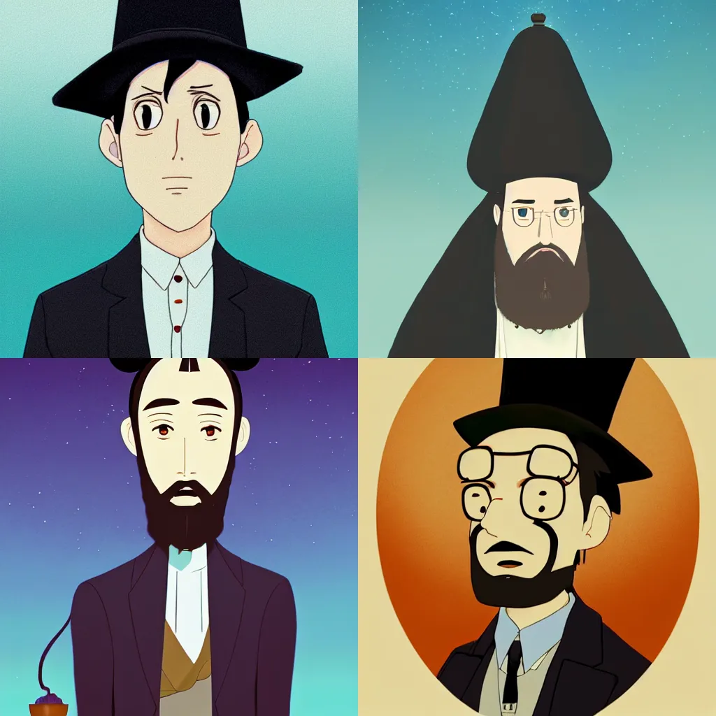 Prompt: portrait of an orthodox jew in disney style, artstation, cartoon, elegant, highly detailed, digital painting, concept art, smooth, sharp focus, illustration, art by studio ghibli, makoto shinkai, don bluth, fujita goro, jean giraud, atey ghailan, akihiko yoshida, tom whalen, anton fadeev 8 k