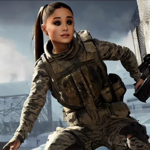 Image similar to Ariana Grande in Call of Duty, 4k