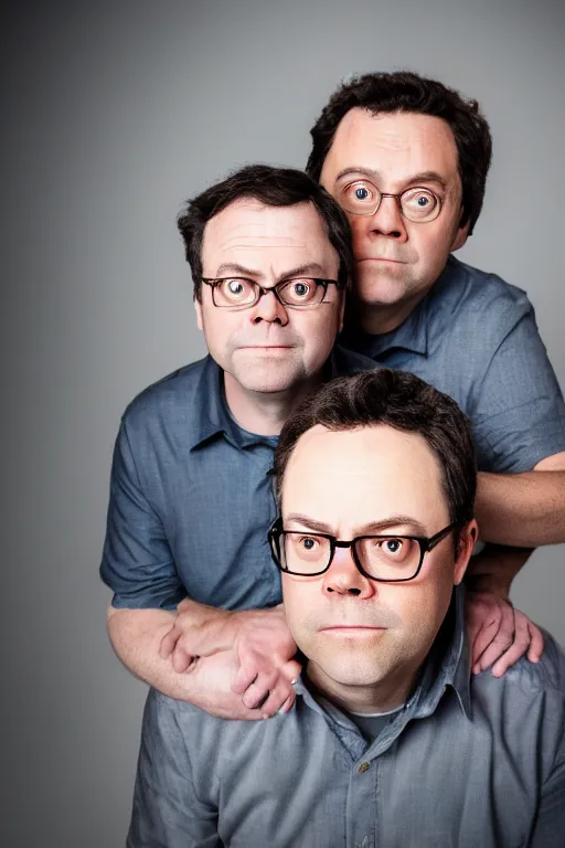 Image similar to portrait photo of dwight schrute and joe lo truglio, close up, high quality, studio lighting, sigma 8 5 mm f / 1. 4