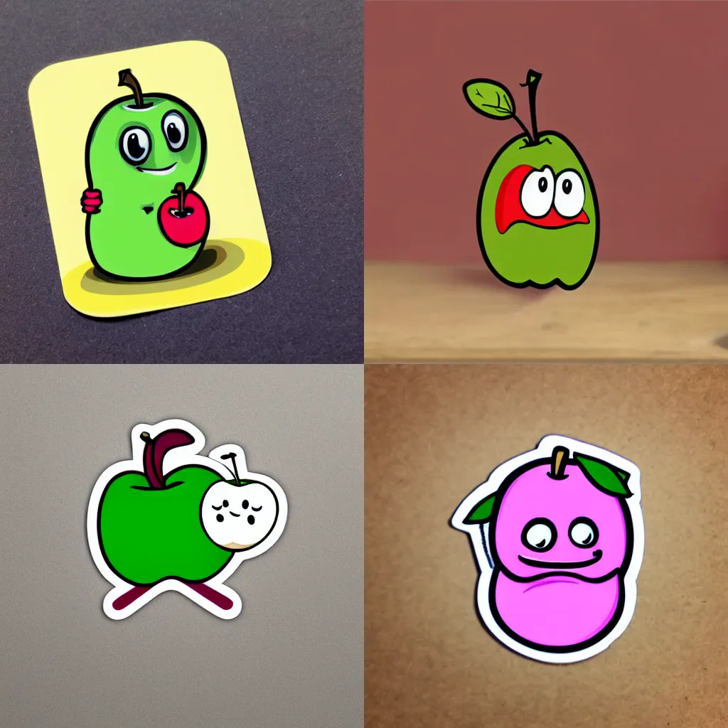 Prompt: Sticker illustration of a swearing worm in an apple