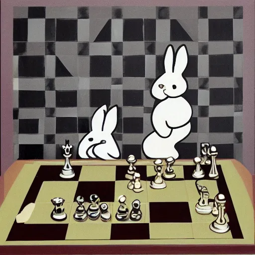 Prompt: the viewer playing chess against a rabbit