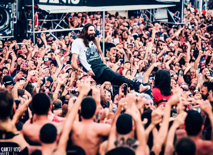 Image similar to photo still of jesus christ on stage at vans warped tour!!!!!!!! at age 3 2 years old 3 2 years of age!!!!!!! throwing bibles to the crowd, 8 k, 8 5 mm f 1. 8, studio lighting, rim light, right side key light