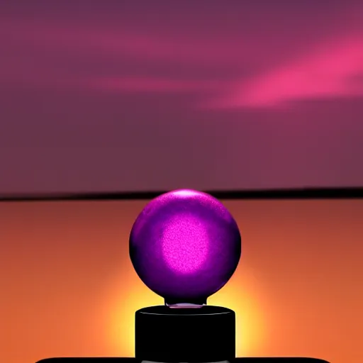 Prompt: purple sunset behind a glass orb, trending on artstation