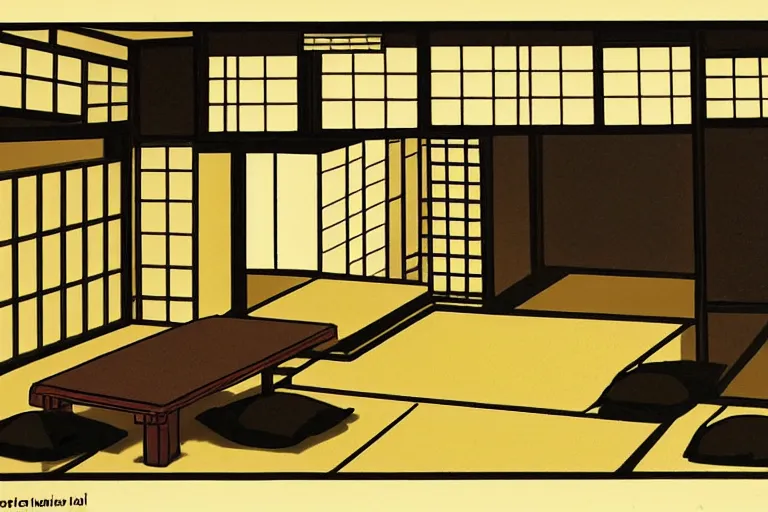 Image similar to concept art of japanese room, sen no rikyu, mad paint