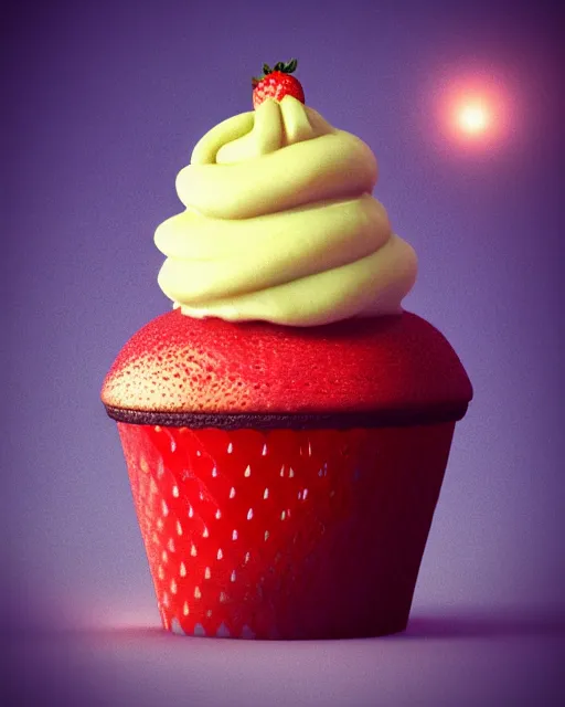 Prompt: strawberry alien cupcake, stylized, fantasy, sparkling, octane render, sylvain sarrailh