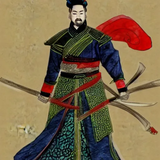 Image similar to a perfect, realistic professional digital sketch of Ming dynasty Chinese general in style of Marvel, full length, by pen and watercolor, by a professional French artist on ArtStation, on high-quality paper