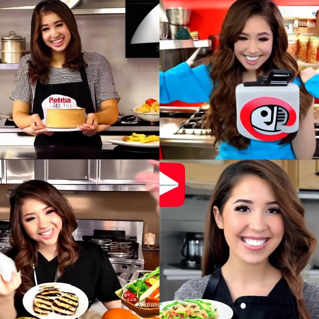 Prompt: pokimane as a youtube chef