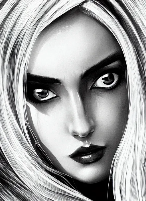 Image similar to up close portrait of a beautiful woman in black and white, art by diego fazio and diegoKoi, concept art, sharp focus, artgerm, 8k highly detailed