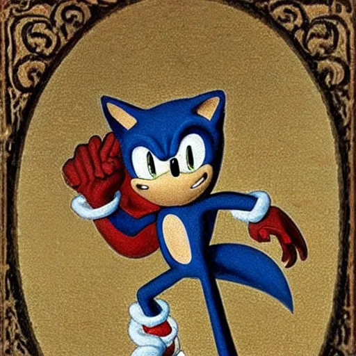 Prompt: Sonic the Hedgehog in Medieval, (and Victorian) art style