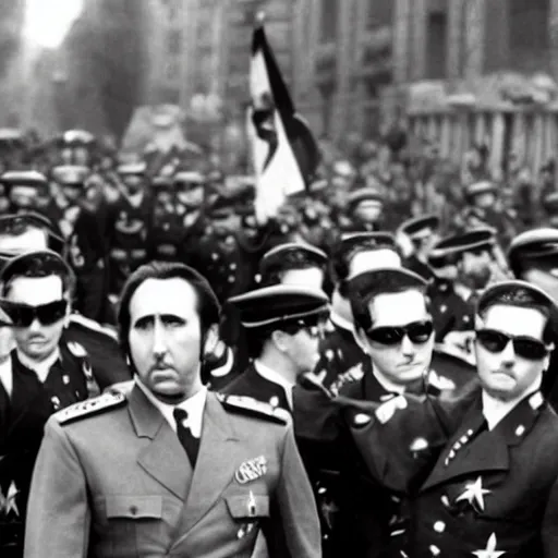 Prompt: Nicolas Cage as a dictator on a parade, archive photo, history