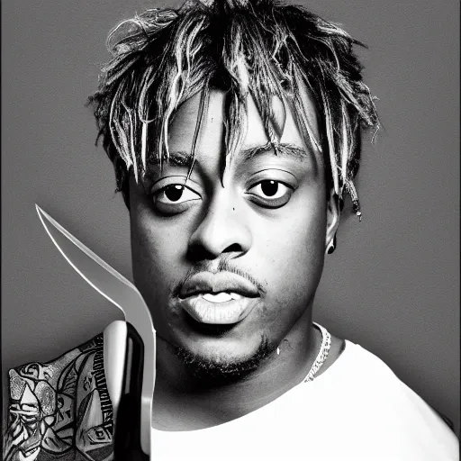 Image similar to juice wrld holding up a knife digital art 4 k the detailed super realistic