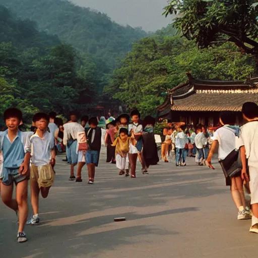 Prompt: Summer vacation in a small village in Hangzhou in the 1990s