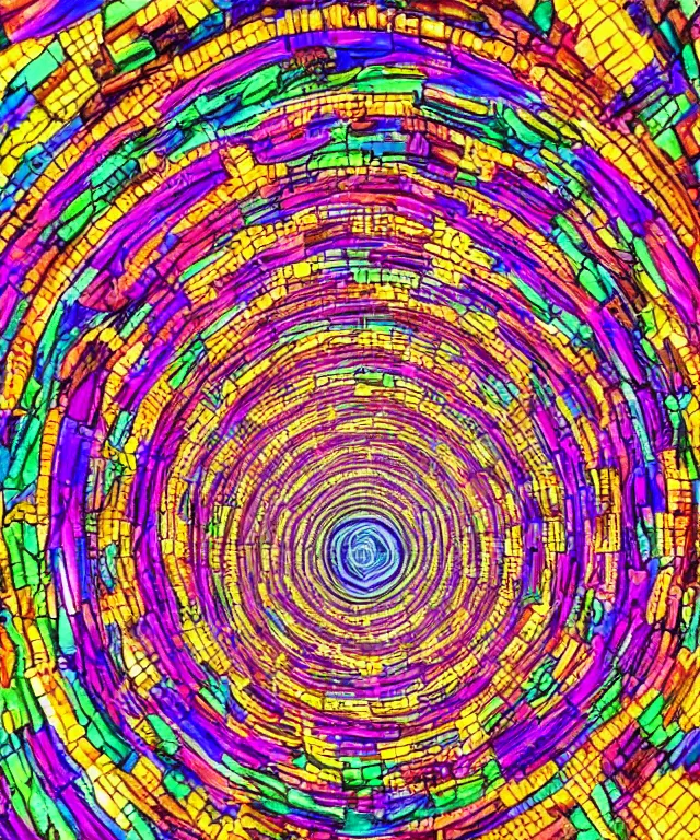 Image similar to interdimension portal, symmetrical, sharp focus, highly detailed, center, vivid colors