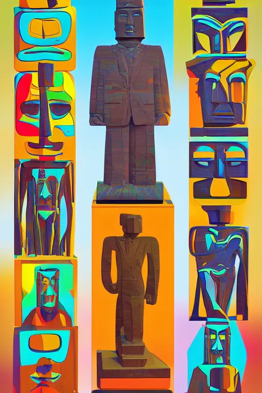 Image similar to cubist moai statue cutout digital illustration cartoon colorful beeple