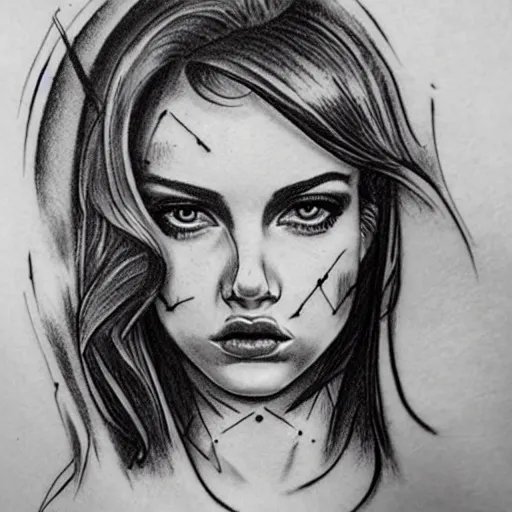 girl head tattoo drawing