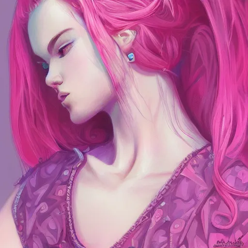 Image similar to teen girl, pink hair, gorgeous, amazing, elegant, intricate, highly detailed, digital painting, artstation, concept art, sharp focus, illustration, art by nel-zel formula