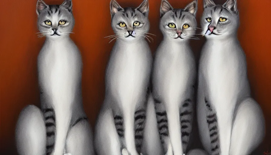 Image similar to artwork of really tall sitting cats by bob eggerton, thick brush, 4 k resolution