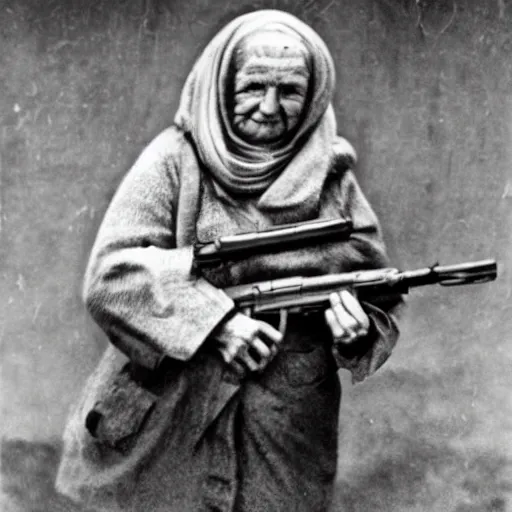 Image similar to babushka with machine gun