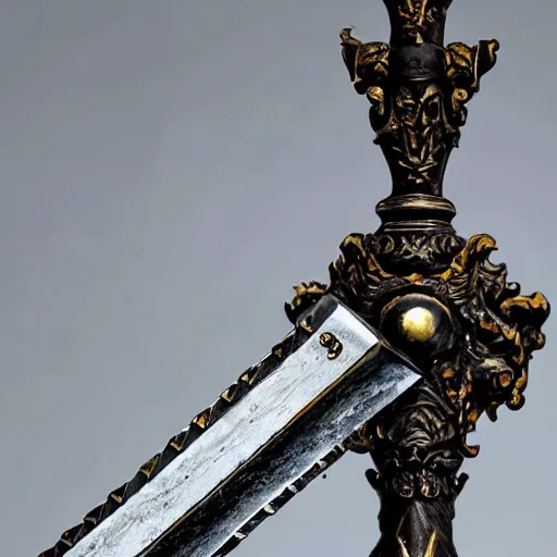 Image similar to photograph of an ornate fantasy sword with a zig-zag shaped blade