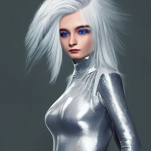 Image similar to beautiful white haired woman dressed in see through space suit in the style of zezhou chen highly detailed, smooth, sharp focus