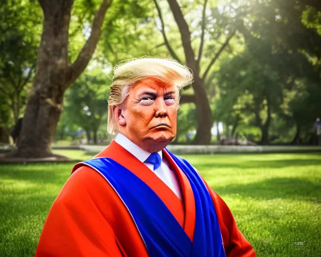 Image similar to award winning 5 5 mm portrait photo of trump as songoku, in a park by stefan kostic. soft light. nikon d 7 5 0