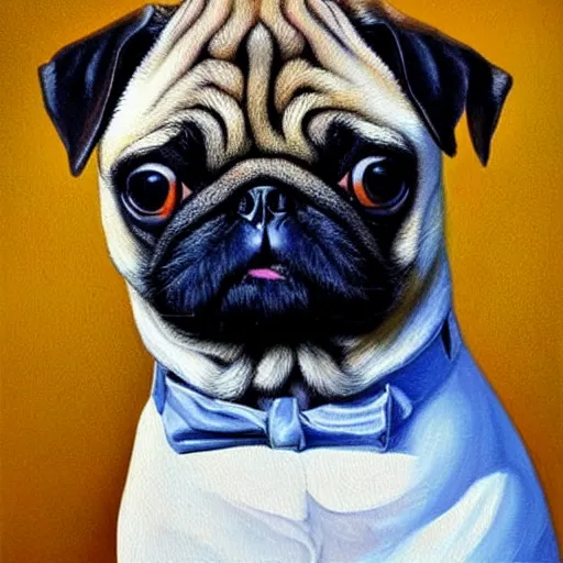 Prompt: a pug president of the usa. formal. amazing painting. beautiful. high resolution. highly realistic. close - up.