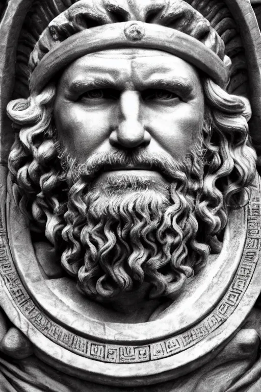 Image similar to Illustration of Jeff Bridges as a Roman Emperor wearing a Laurel wreath, Artstation, hq 8k cinematic