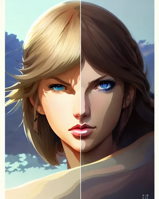 Image similar to azctec warrior, taylor swift, detailed perfect face, exquisite details, fire magic, mid view, design on a white background, by studio muti, greg rutkowski makoto shinkai takashi takeuchi studio ghibli