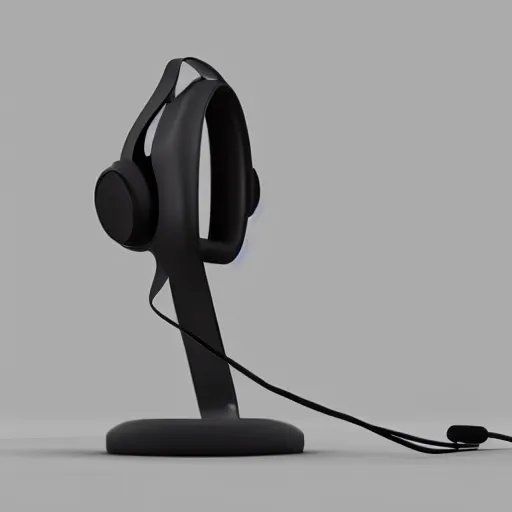 Image similar to headphone stand, futuristic, techno, cyberpunk, product design, 3 d render, concept, fun, swag