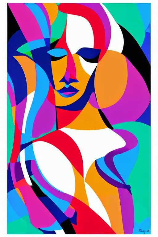 Image similar to vector style the abstract painting of an image of a lady artistic flat illustration art in the style of Bryen Frost