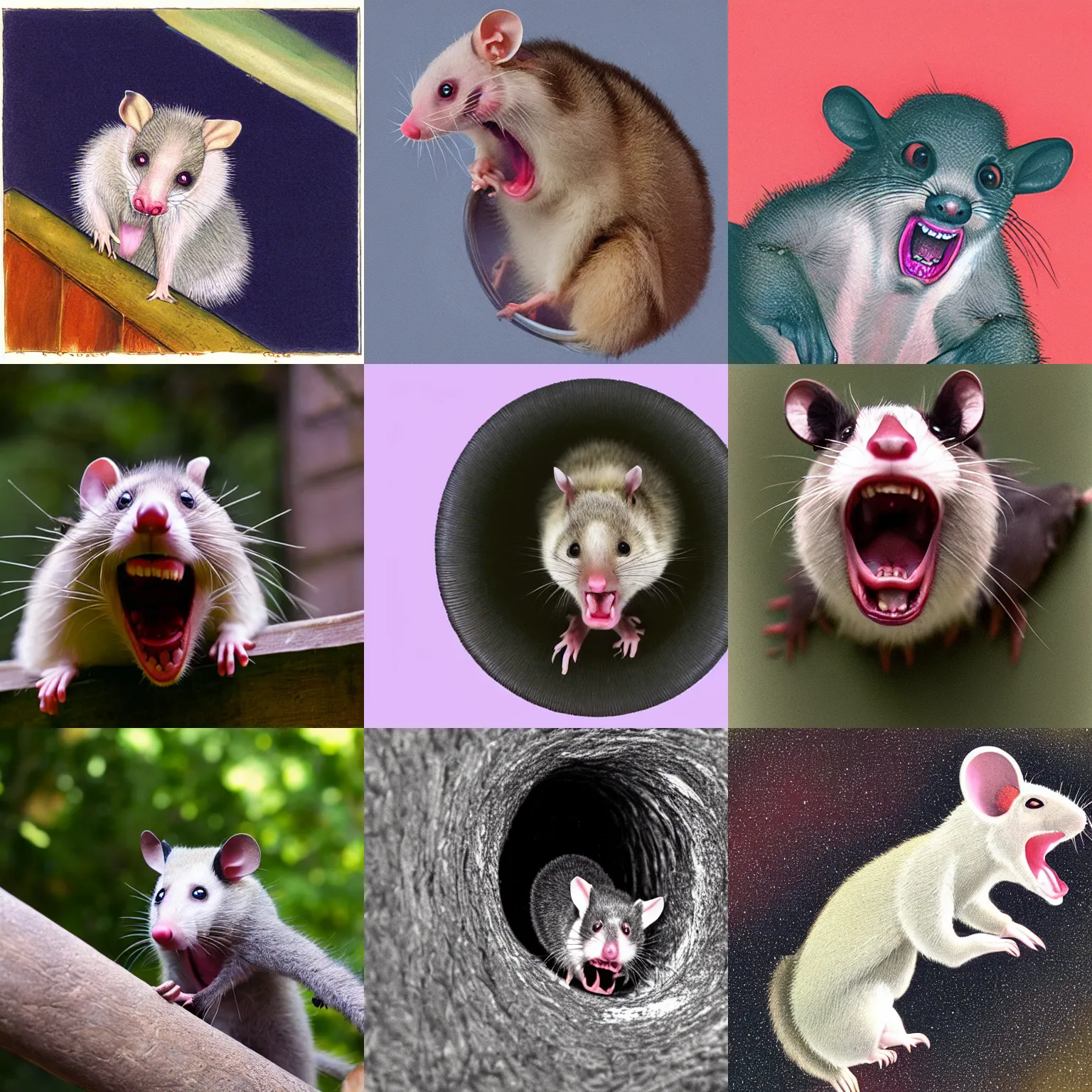 Prompt: possum screaming at the void of space