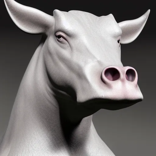 Image similar to a super muscly Belgian Blue, very detailed, ultrarealistic, dramatic lighting, electrical details, high details, 4k, 8k, best, accurate, trending on artstation, fur, UE5 groom, photorealism, ultrarealistic, octane render, ray tracing, mental ray, unreal engine 5