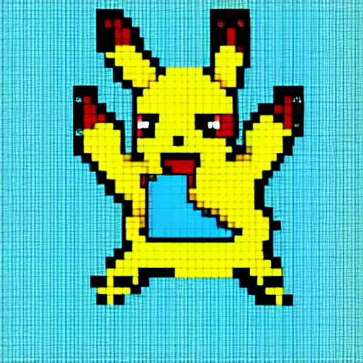 Prompt: pixel art of pikachu, light blue background