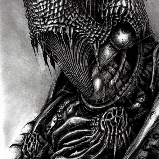 Image similar to a dark souls boss, designed by giger