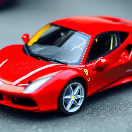 Prompt: micro machines, Ferrari 488, bokeh, macro photography