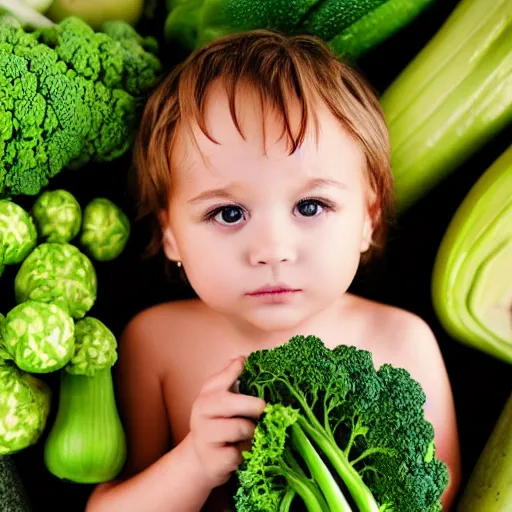 Prompt: a child made of vegetables, photo realistic, professional photography