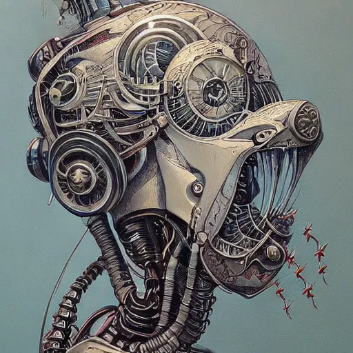 Image similar to a beautiful painting of robot by aaron horkey, trending on artstation