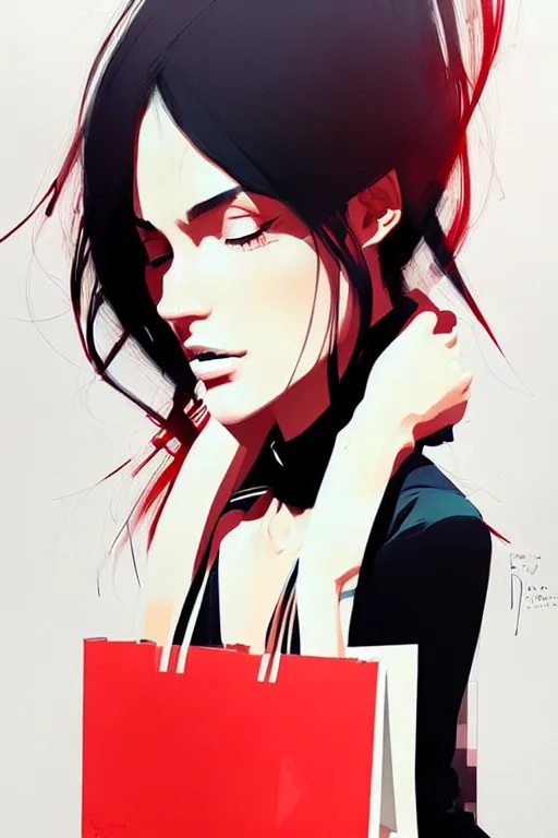 Image similar to a ultradetailed beautiful panting of a stylish woman with shopping bags, by conrad roset, greg rutkowski and makoto shinkai trending on artstation