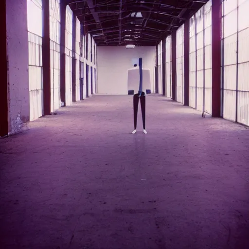 Image similar to empty warehouse room with a lone female mannequin cinestill 7 0's film