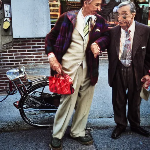 Image similar to Mr Rogers as a pimp, street photography, detailed