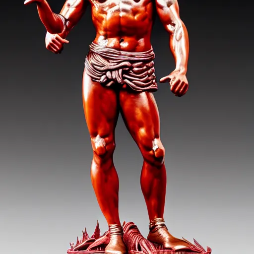 Prompt: museum van damm kicking portrait statue monument made from porcelain brush face hand painted with iron red dragons full - length very very detailed intricate symmetrical well proportioned