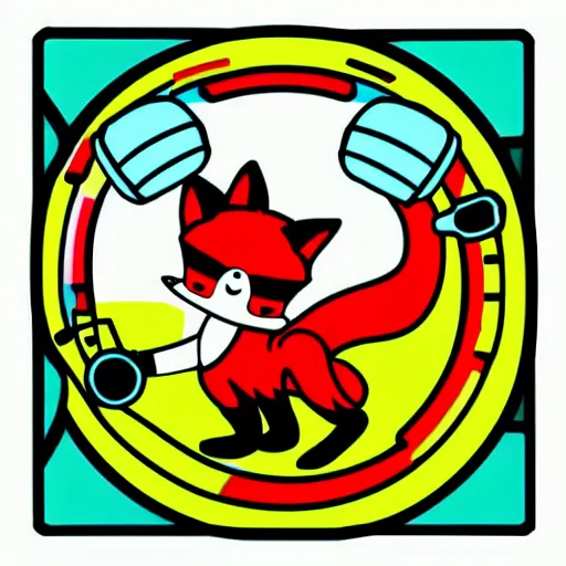 Image similar to svg sticker of a Dancing-Fox, at a rave, spinning records, giant headphones rocking out, wearing headphones, huge speakers, dancing, rave, DJ, spinning records, digital art, amazing composition, rule-of-thirds, award-winning, trending on artstation, featured on deviantart