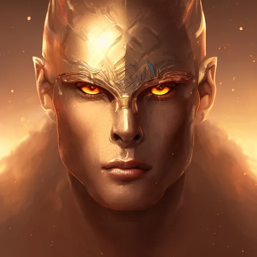 Image similar to a stunning portrait of a noble male human fantasy warrior, with glowing eyes, face, intricate, elegant, highly detailed, digital painting, artstation, concept art, smooth, sharp focus